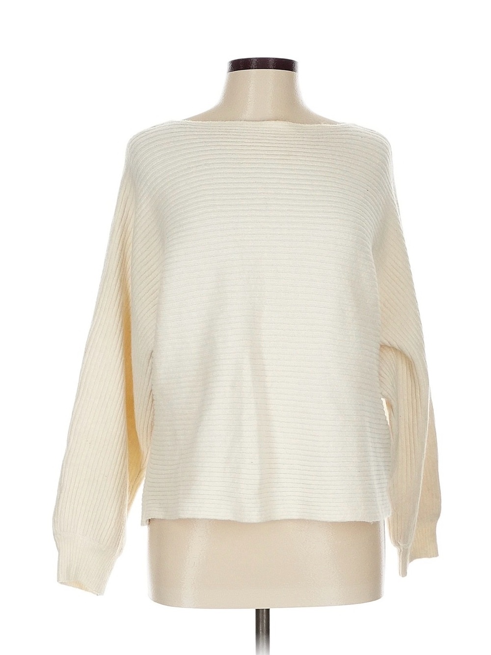 Boatneck Off-the-Shoulder Cream Ribbed Sweater